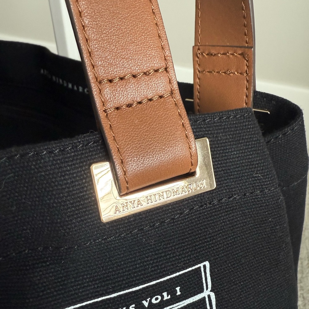 Anya Hindmarch Stacked Book Canvas print tote leather handles - Picture 4 of 9